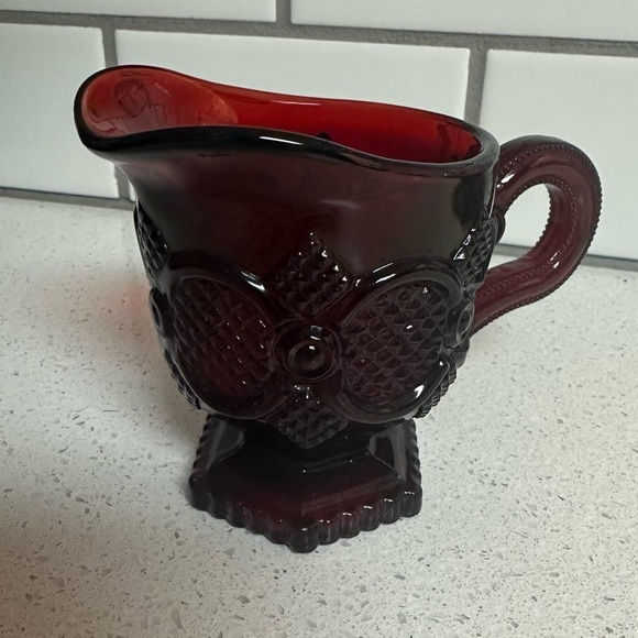 Other - Vintage Avon Red Glass Cape Cod 80s Series Creamer / Syrup Holder 4 oz like new